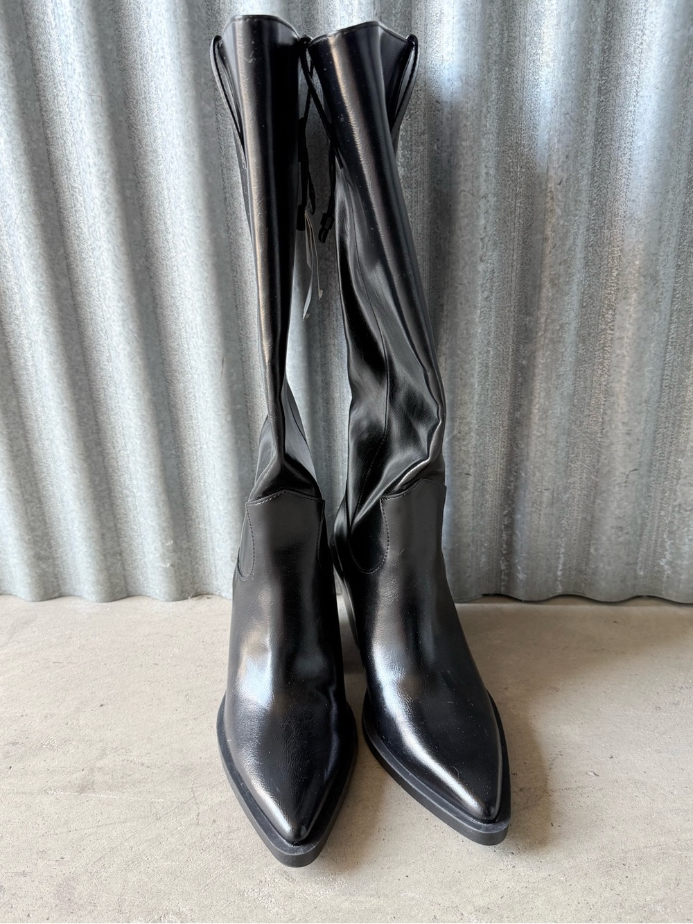 Zara Black Pointed-Toe Knee-High Leather Boots